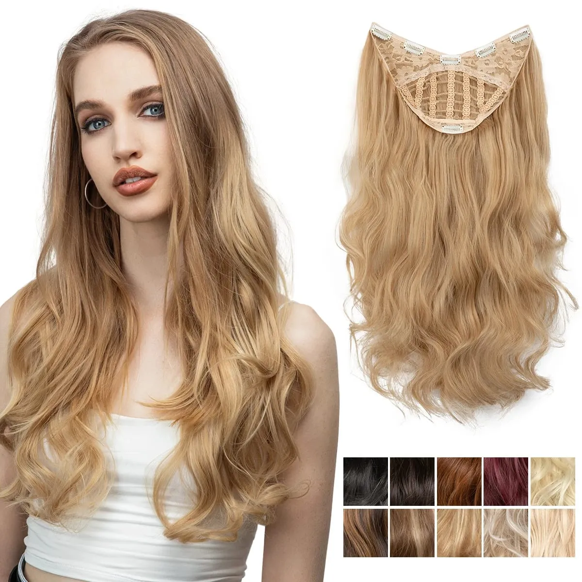 Premium Synthetic U-Part Clip In Hair Extension Long Thick Curly Natural Blonde False Heat Resistant Hair Hairpieces For Women — image 1