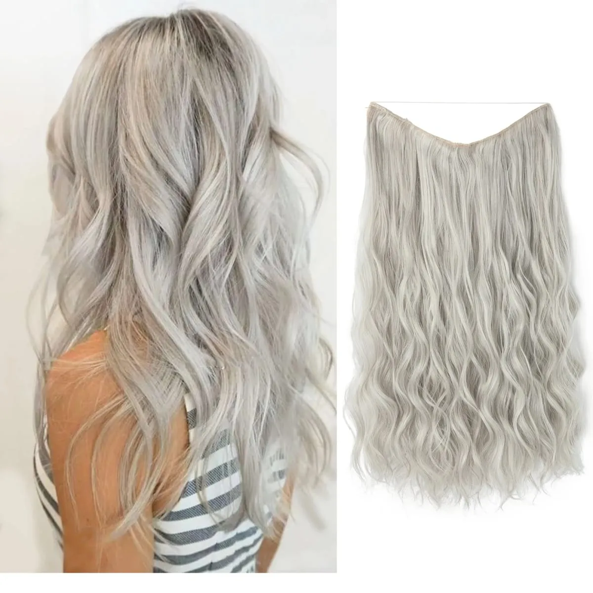 Synthetic Wave Invisible Wire With Clips Hair Extensions Fish Line Natural Blonde Clip In Hairpiece Fake Hair Piece — image 22