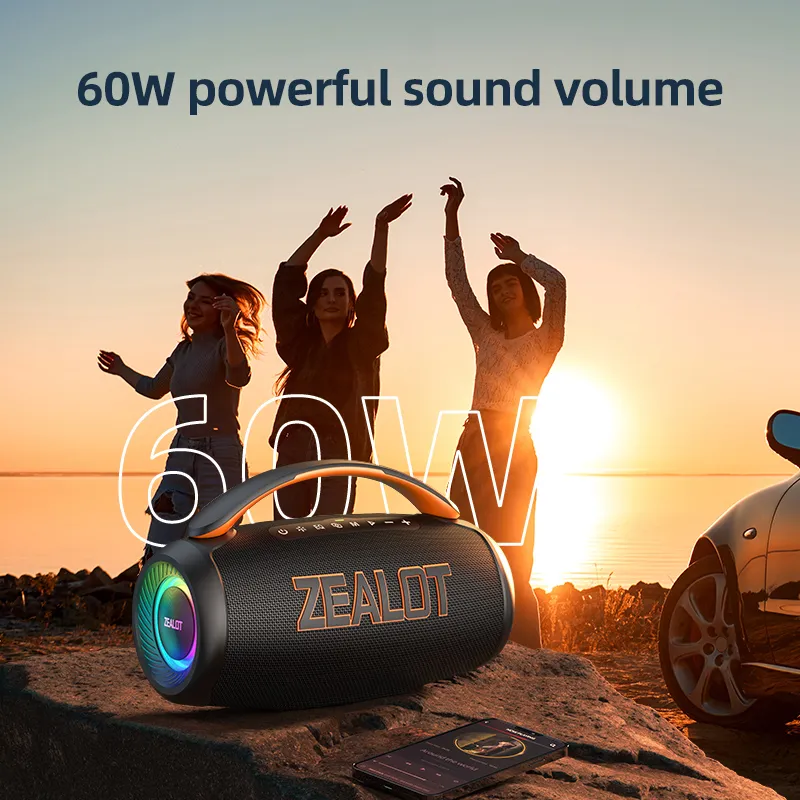 Zealot-P12 Speaker 60W Portable Bluetooth Speaker with IPX6 Waterproof Comfortable handle Controllable lighting TF USB