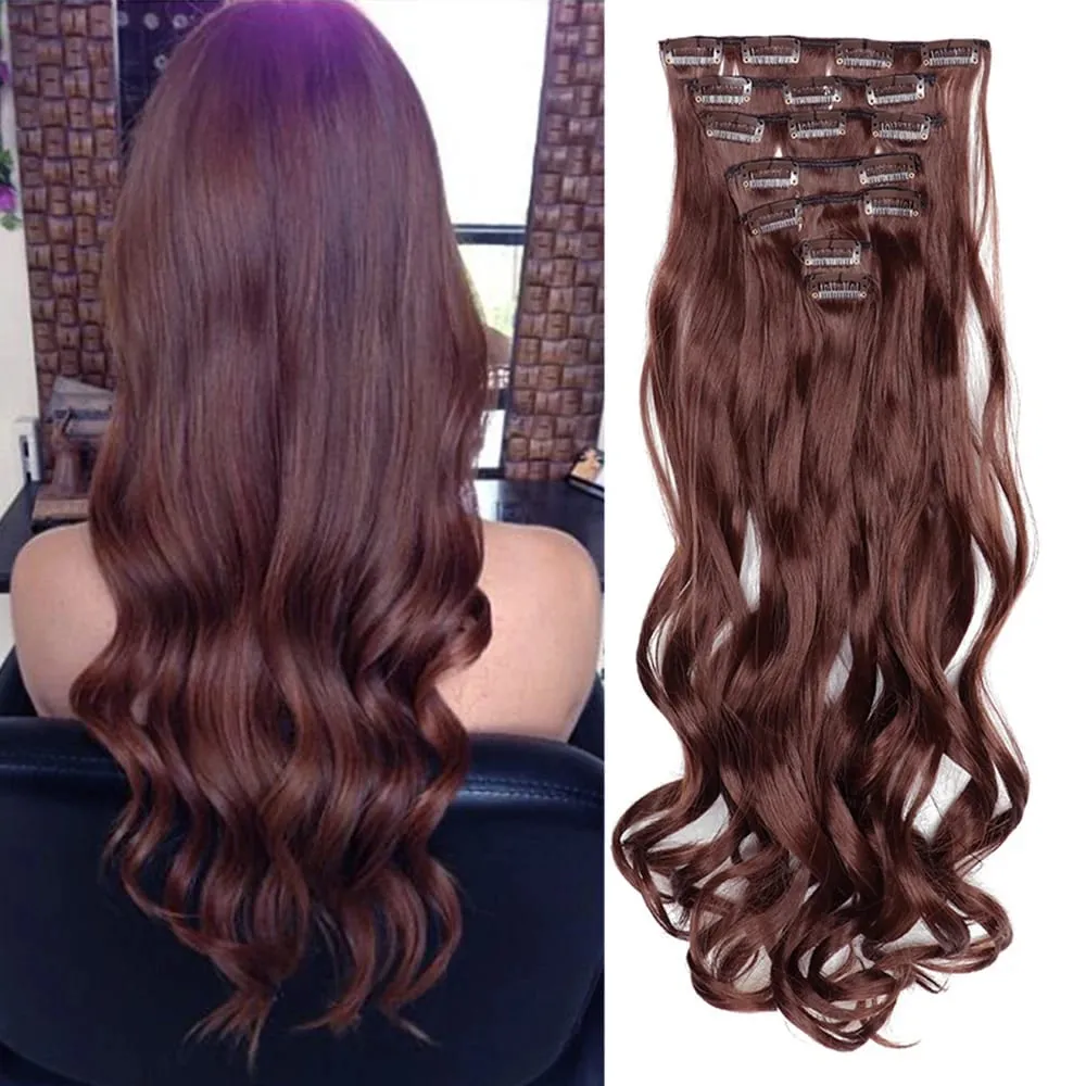 Clip In Hair Extensions 7PCS Full Head 22 Inch Long Curly Wavy Synthetic Hair Pieces Natural Wavy For Women Girls Hair — image 17