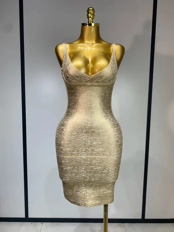 Hoge kwaliteit celebrity elegante gouden bodycon bandage jurk vrouwen sexy nachtclub avondfeest luxe verjaardag jurk vestidos