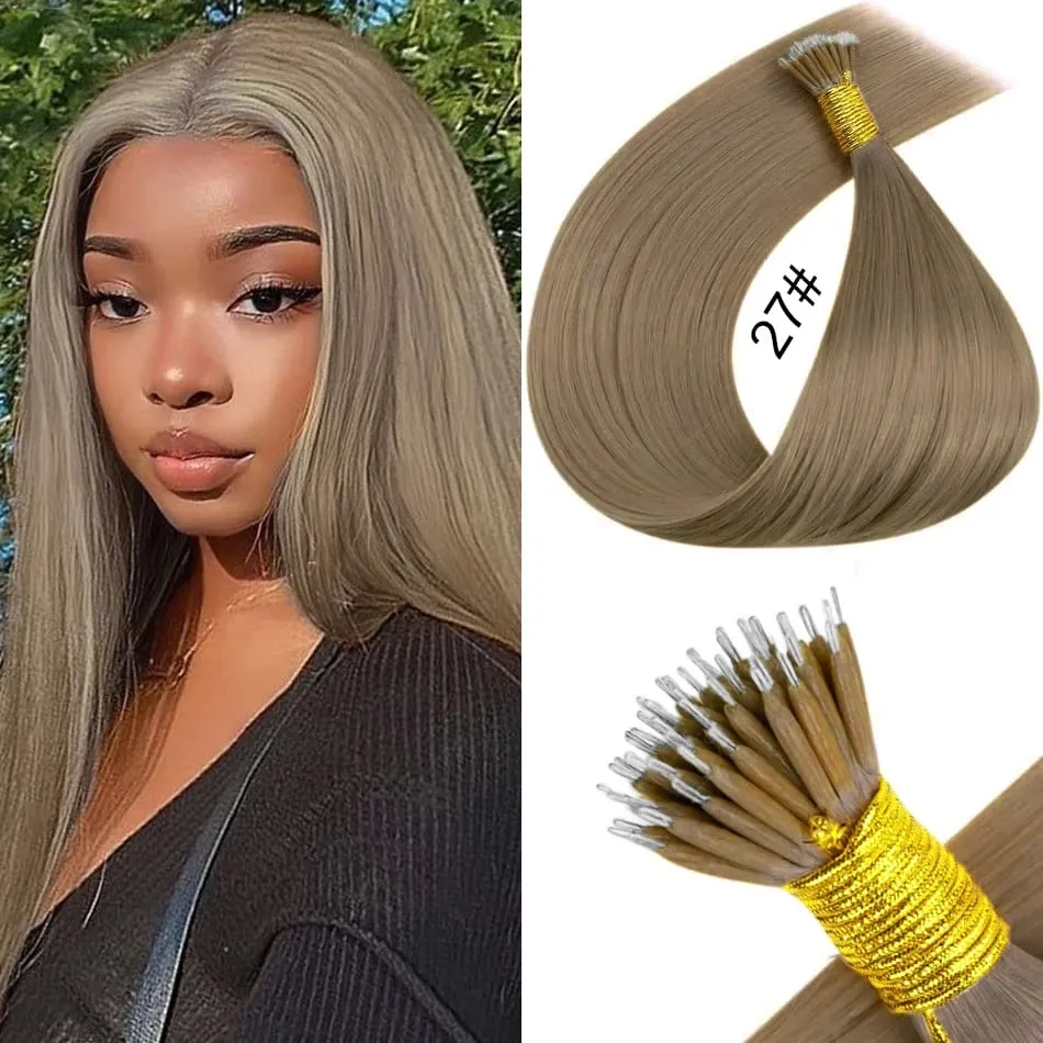 Nano Rings Hair Extension Real Human Hair Invisible Mini Silicone Beads Black Brown Blonde Microlink 100% Human Hair Extensions — image 14