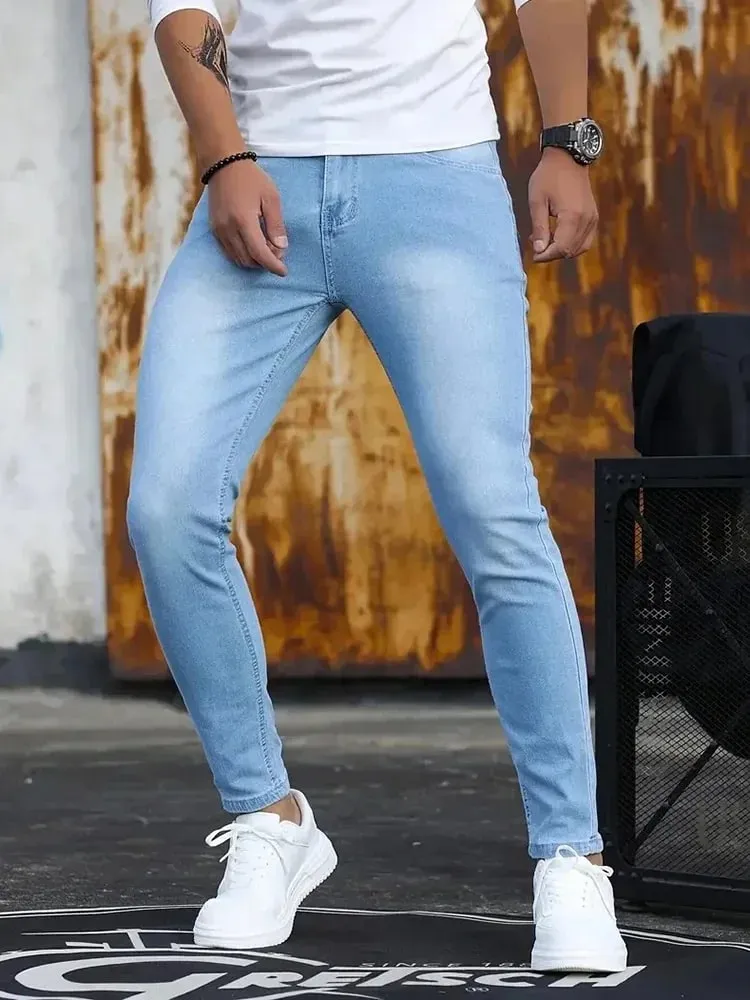 Men Jeans Stretch Skinny Denim Pants Solid Color Black Blue Spring Luxury Street Harajuku Hip-Hop Style Slim Fit Trousers Brand — image 7