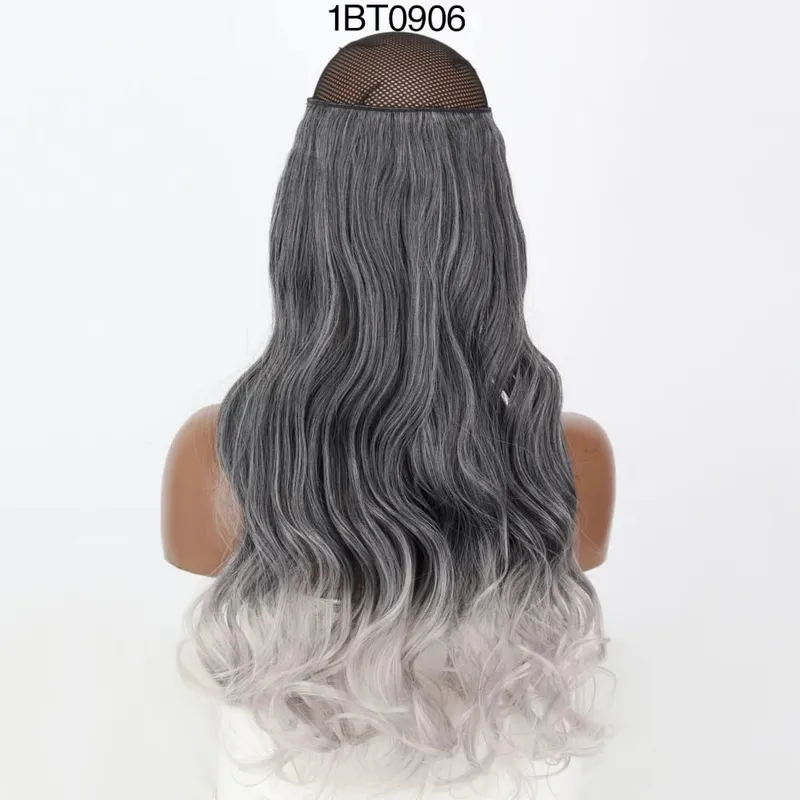 Long No Clips Invisible Wire Hair Extensions 16 22 32" Synthetic Wavy Black Brown One Piece Hairpiece Hair Extension
