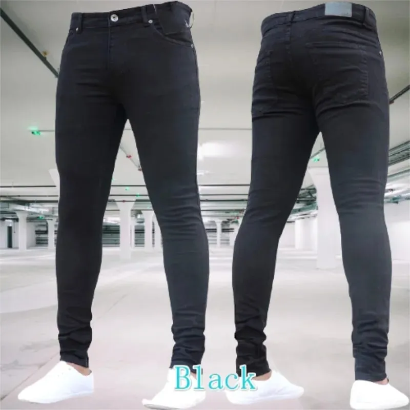 Men's Jeans Stretch Slim Fit Trousers Streetwear Colthing Classical Casual Pants Skinny Zipper Denim Designer Clothes Black Blue — image 4