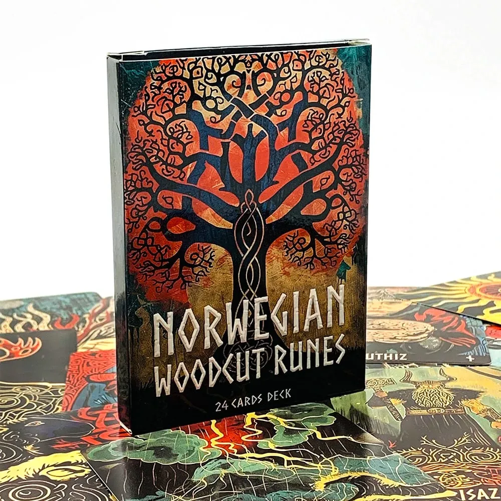 10*7CM Norwegian Woodcut Runes Oracle Deck A 24 Cards Deck English Version The Elder Futhark Runes Oracle Deck Divination & Gift — image 2