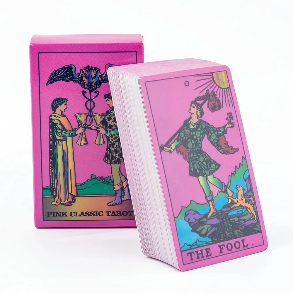 10,3*6 cm Pink Neon Style Tarot Deck 78st - Klassiska Rider-Waite Smith Vibrant Trippy-kort — image 2