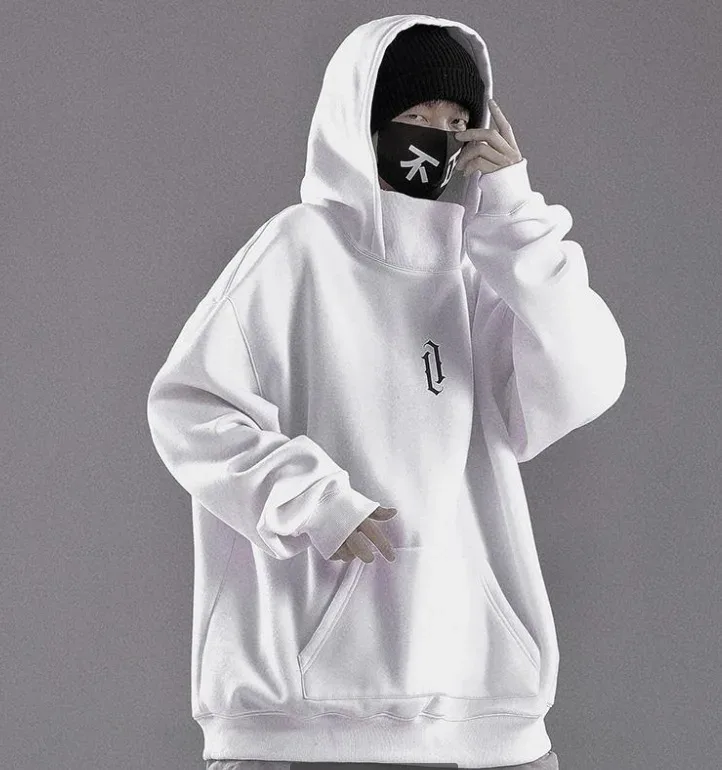 Felpa a collo alto con ricamo Felpa oversize Y2K Uomo Donna Felpa con cappuccio Ninja giapponese Autunno Hip Hop Tasca in pile Streetwear