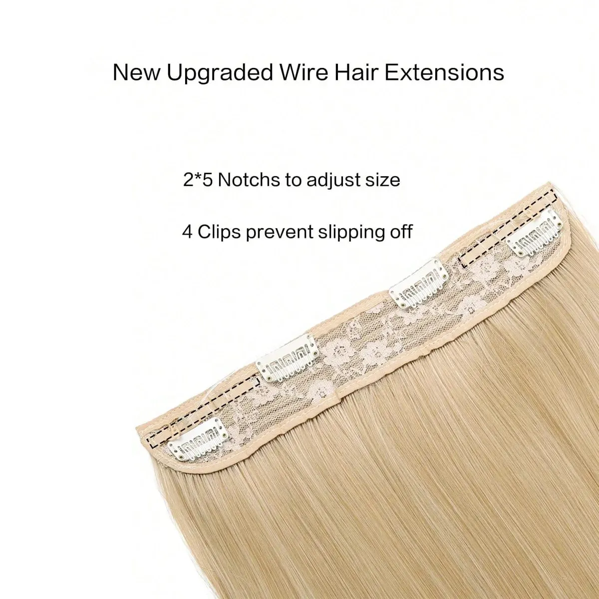 Invisible Wire Hair Extensions Adjustable Size Removable Secure Clips in 24 Inch Straight Secret Hairpiece for Women — image 4