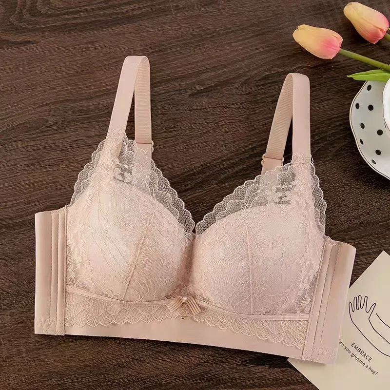 Bra Push-Up Tebal Renda Seksi untuk Payudara Kecil Anti-Kendur Boleh Laras Selesa Tanpa Wayar Pakaian Dalam