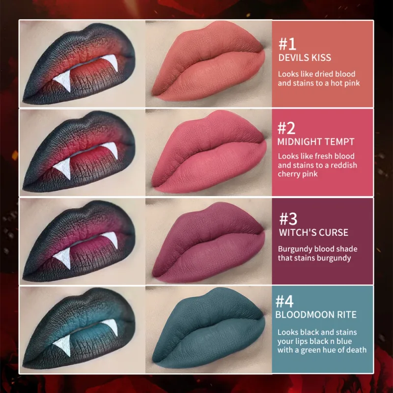 Halloween Matte Lip Stain Liquid Lipstick Dark Shades Lip Tint Smudge‑Resistant Lip Gloss Cosplay Party Long‑Wear Lip Makeup