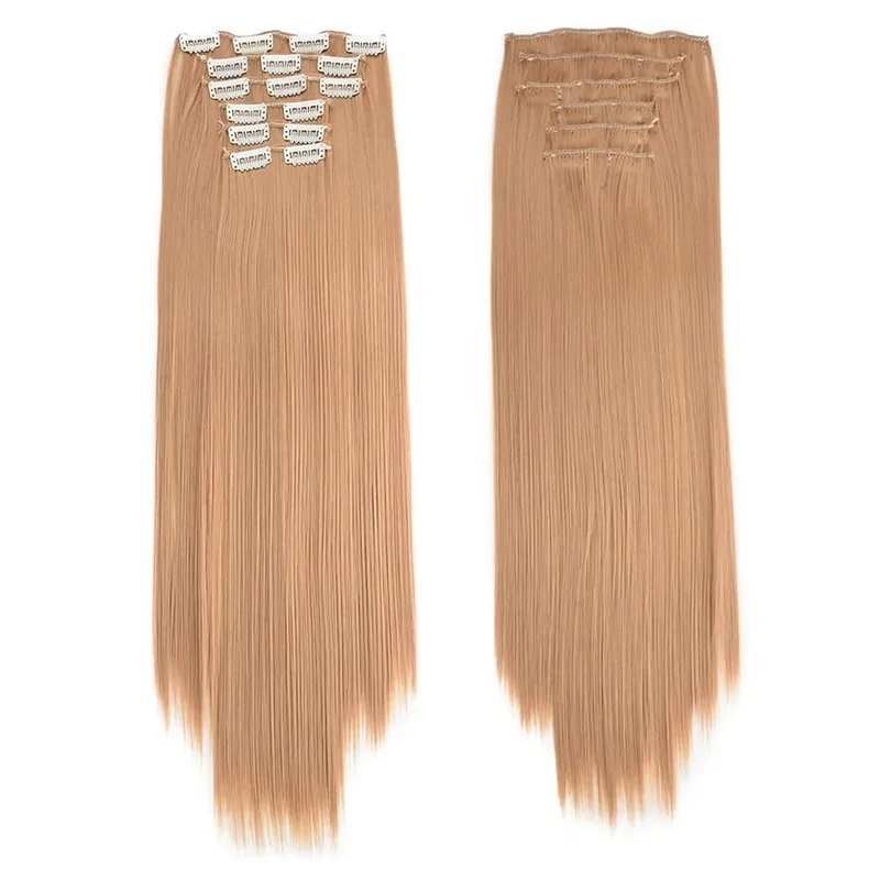 Synthetic Clip in Hair Extensions 6 Pcs/Set 16 Clips Long Straight Hairpieces Clip On Hair Extension for Women Blonde — image 21