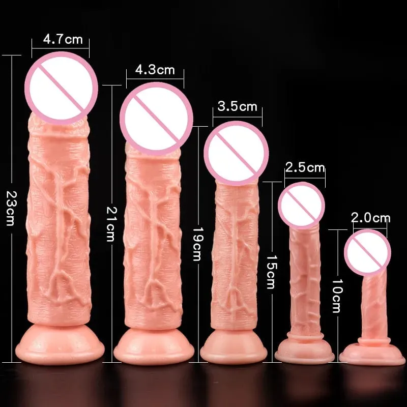 Realistic Soft Silicone Dildo XXS-L Skin Color with Powerful Suction Cup Female Masturbator G Spot Stimulating Sex Toy for Women
