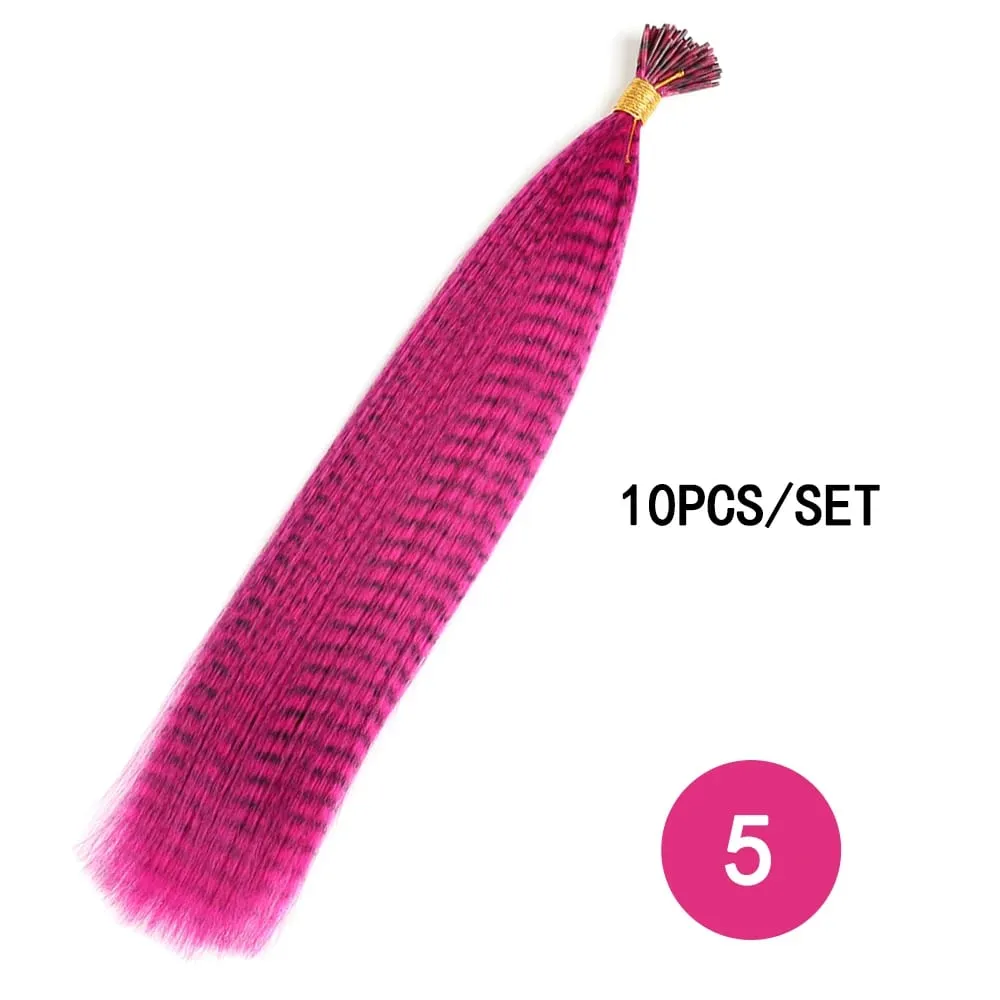 Synthetic Colored Feather Hair Extensions 16Inch 10 Pieces/Pack Blue Purple For Women Zebra Line Feather Hairpiece — image 12