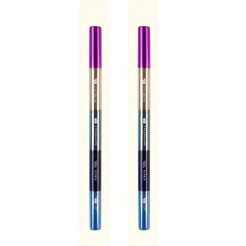 4-in-1 Portable Makeup Brush Set Metal Handle Eyebrow & Lip Brushes with Eyelash And Eyeshadow Applicators Travel-Friendly