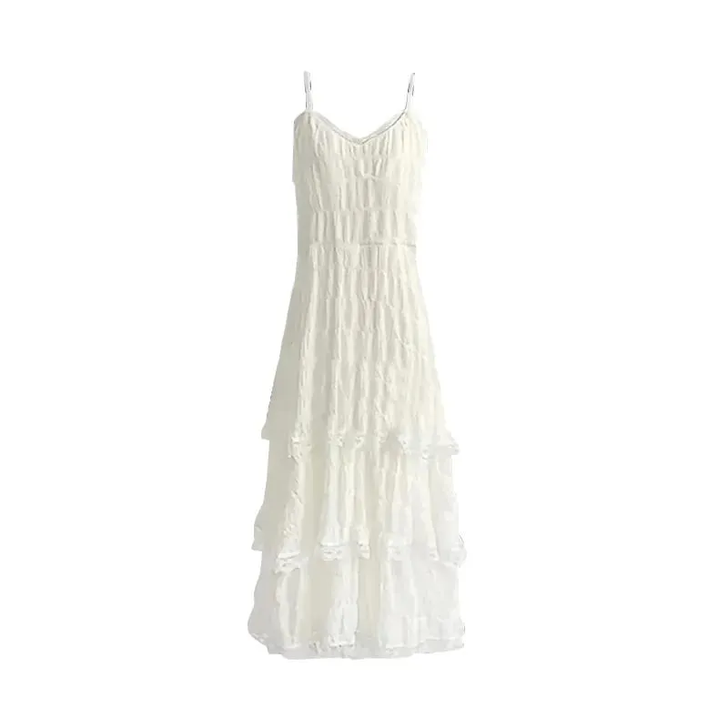 Summer Befree Long Vintage Casual Ruffles Elegant Maxi Strap Camis Silky Beach Lace Elegant Party Dress Vestidos Sexy Women — image 5