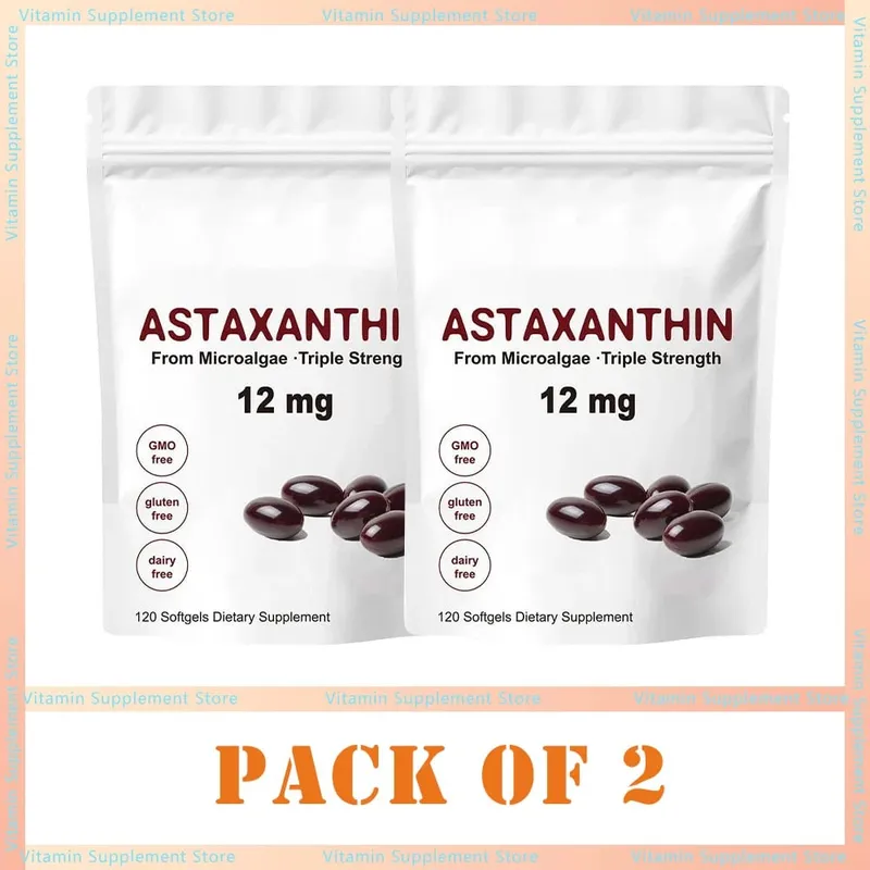 Astaxanthin 12mg Softgels - Astaxanthin Antioxidant Supplements Supports Eye Joint Skin & Circulation Health Natural Tanning — image 7