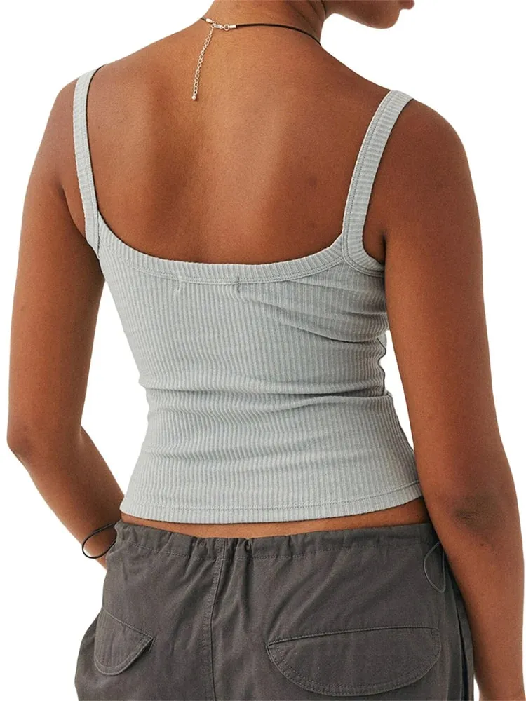 Dames tanktops in effen kleur, basisvest, geribbeld, mouwloos, U-hals, slim fit bijgesneden tops — image 4