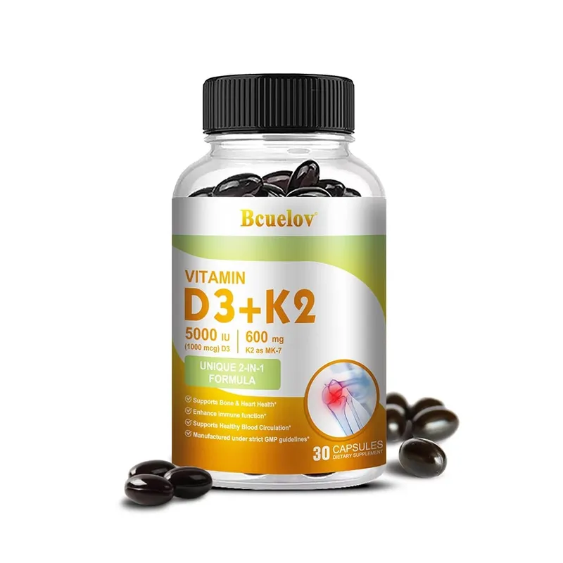 Bcuelov Vitamin D3+K2 5000 IU Vitamin D3 non-GMO formula easy-to-swallow vitamin D and K complex dietary supplement