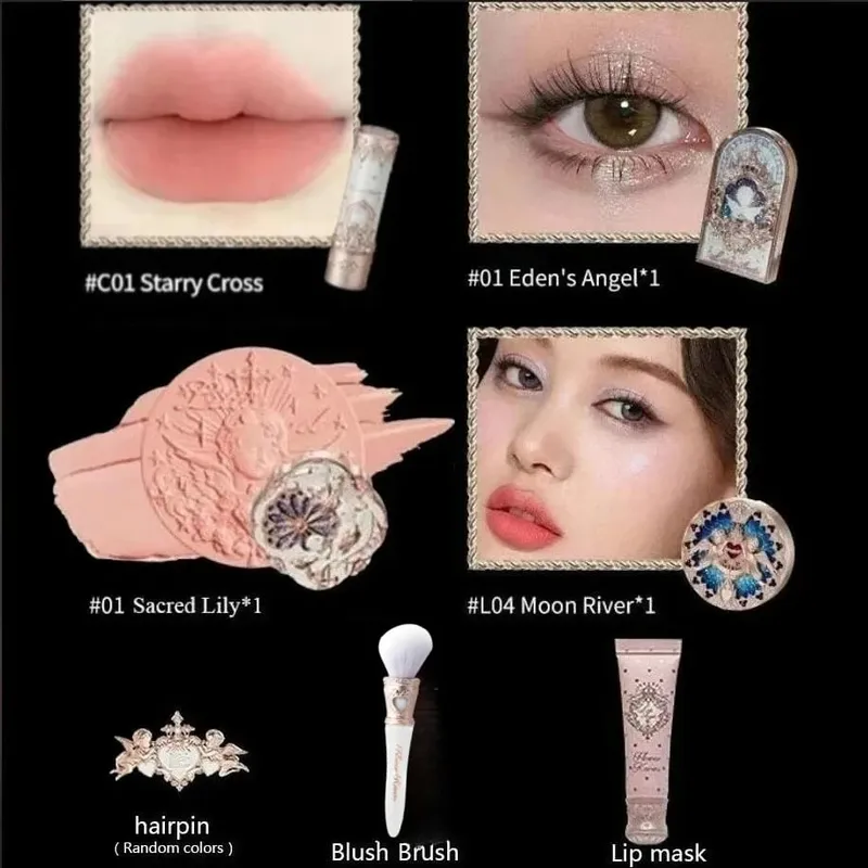Flower Knows Little Angel Collection Makeup Gift Box Eyeshadow Blush Cream Matte Lipstick Full Kit All
