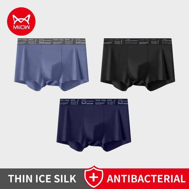 MiiOW 3Pcs Ice Silk Men Underwear Boxers Breathable Ultra-thin Mens Underpants Antibacterial Mens Panties Man Boxershorts Briefs — image 21