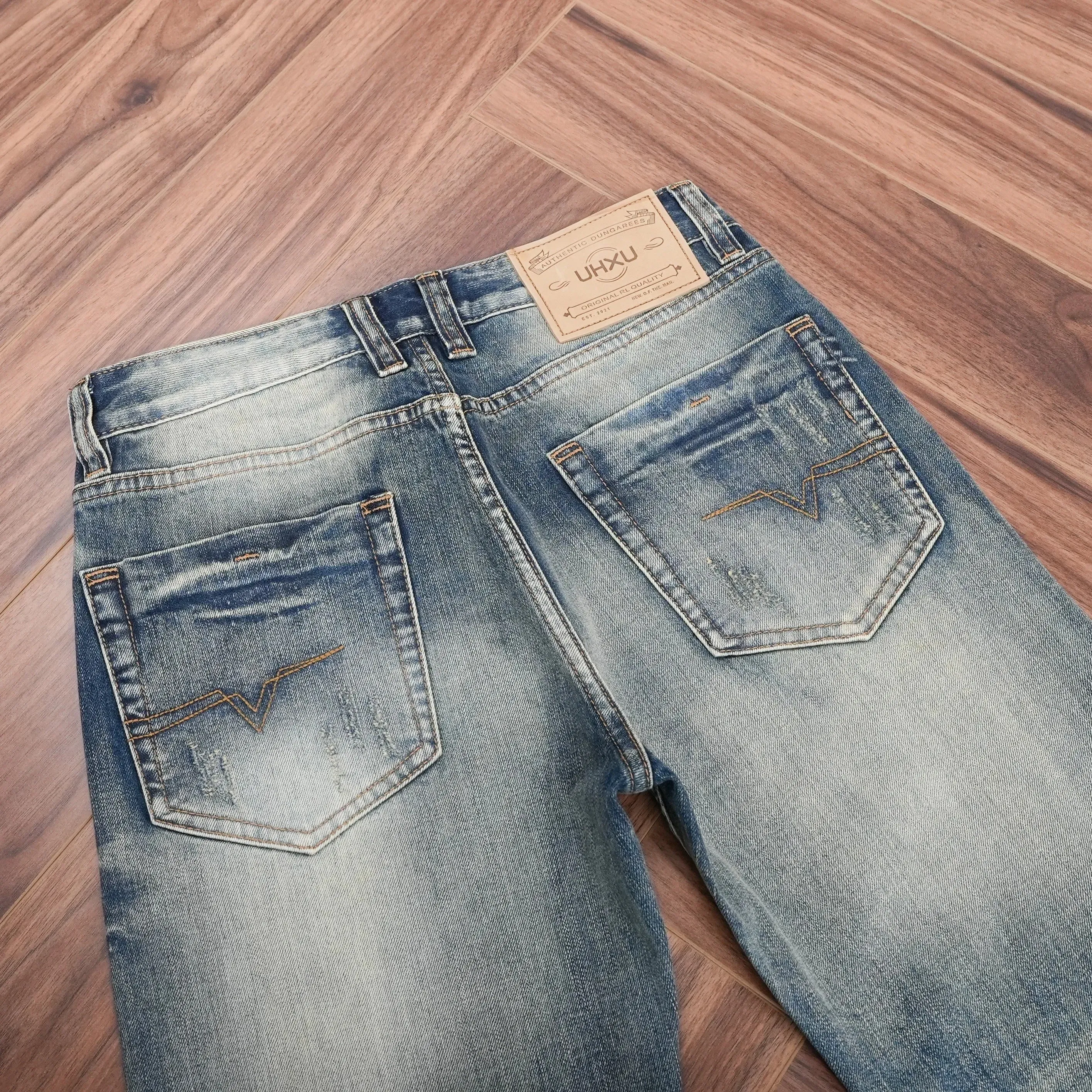 2026 Spring Autumn Men's Distressed Washed Vintage Regular Straight Denim Jeans American Retro Worn-In Look Trendy Style Pants — image 3