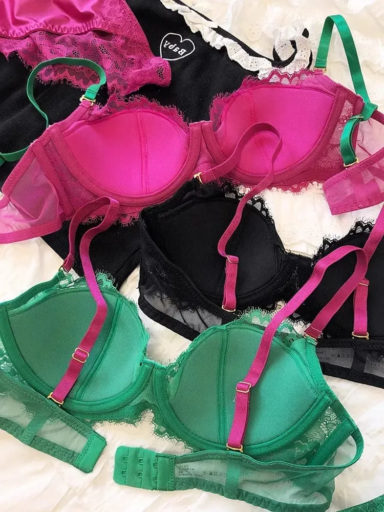 African Dopamine French Lace Underwire Bra Set Push-Up Minimizer Sexy Lingerie for Big Bust Women Thin Soft Cups — image 4