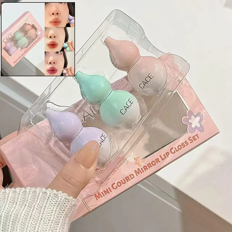 Mini Gourd Watery Mirror Lip Glaze Sets 3 Colors Lasting Moisturizing Water Glass Lipgloss Tint Hydrating Lip Stain Kits — image 4