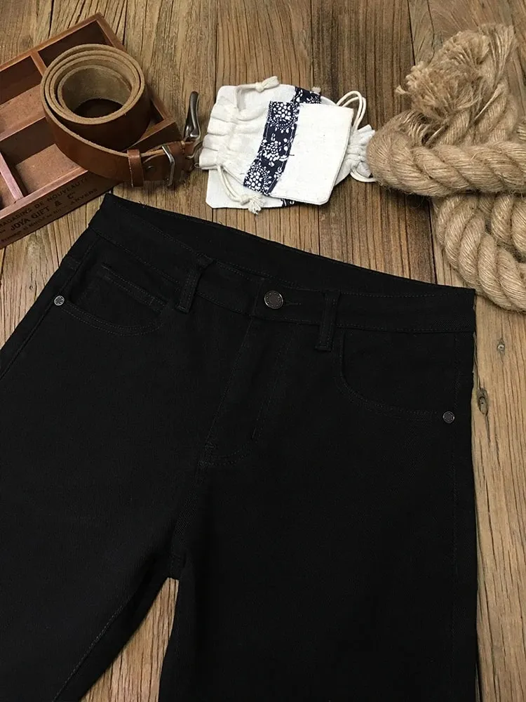Black jeans for men's autumn and winter trendy high-end versatile elastic tight pants for men's casual denim pants with small — image 9