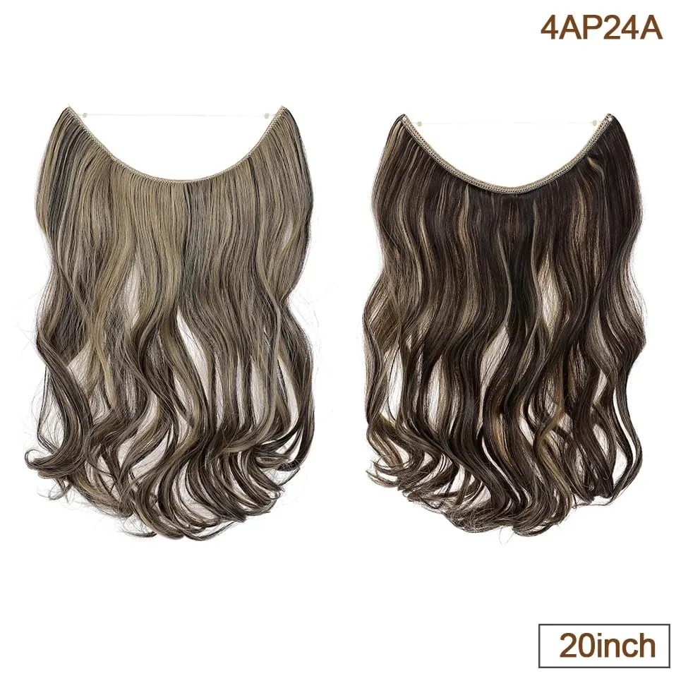Synthetic Invisible Wire Hair Extensions Transparent Wire AdjustableLong Wavy Curly Secret Hairpiece 20 Inch for Women