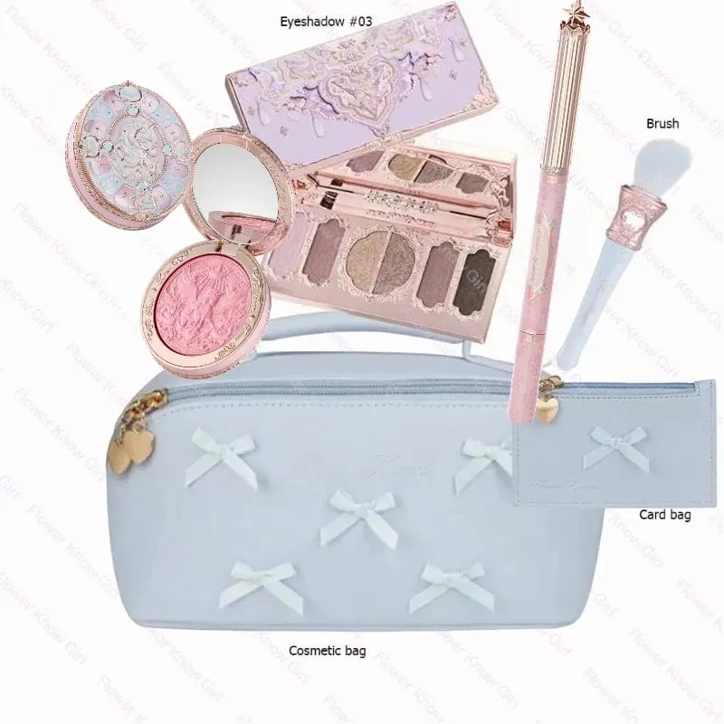 Makeup Flower Knows Set Shell Pearl Series Six Color Eyeshadow Palette Embossed Blusher Shine Lipstick Kit With Bag All In