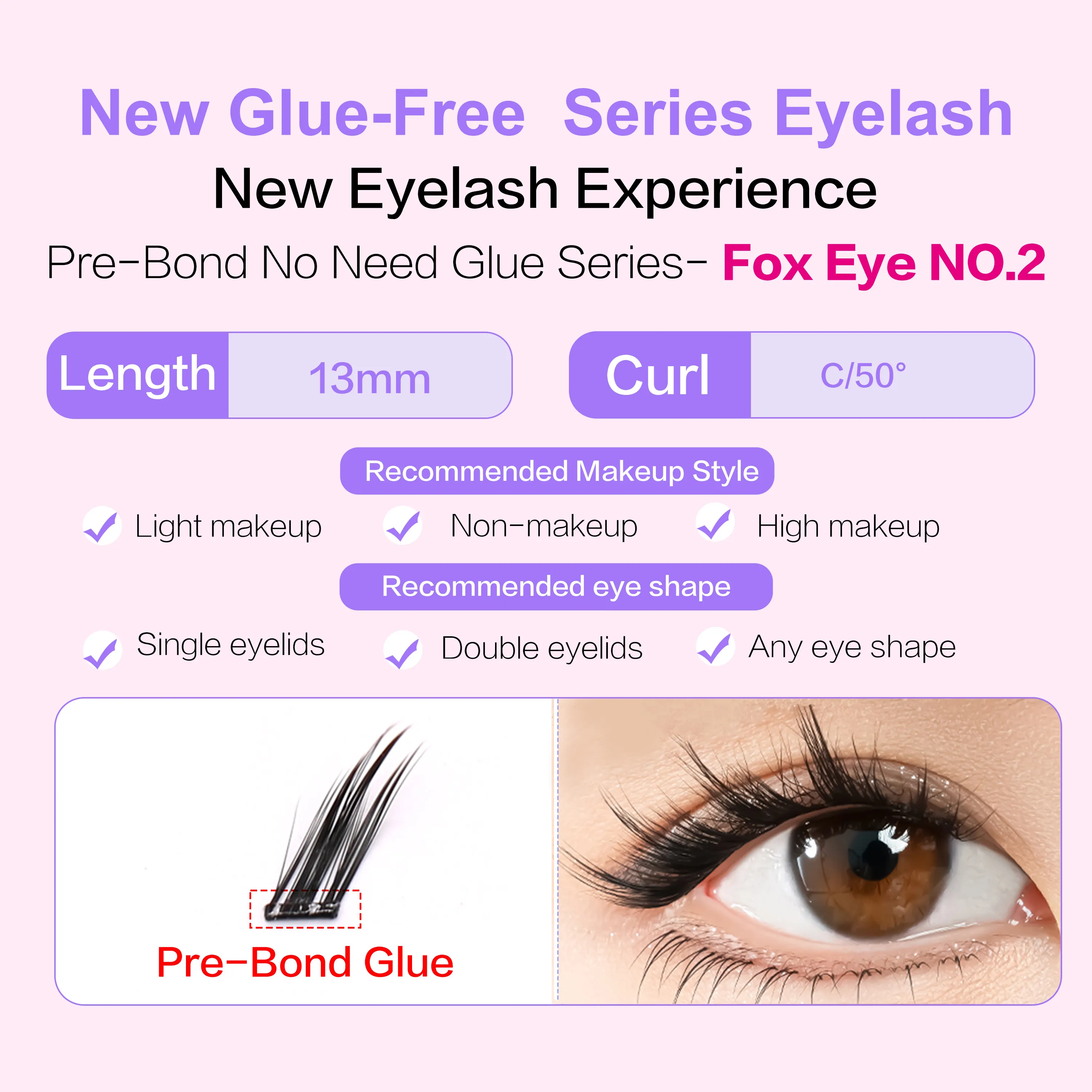 FindLove Fox Eye Lashes Pre Glued False Eyelashes C Curl 12mm Reusable Manga Lashes Soft No Glue Need Eyelash Makeup Tools