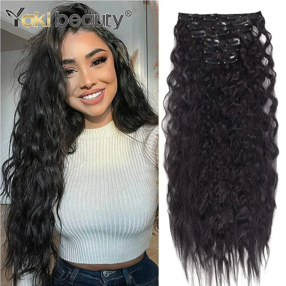 Synthetic Kinky Curly Clip-in Hair Extensions 26'' Super Long Water Wave Clip In Hair 160-200grams 4 Pcs Full Head Hair Pieces — image 1