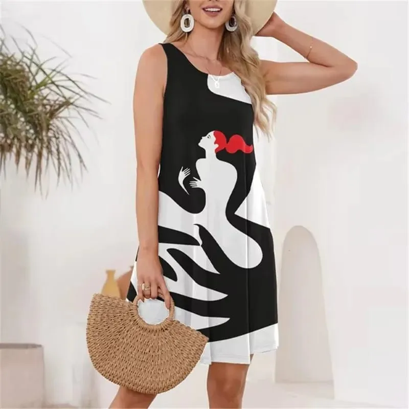 Face Pattern Women Fashion Mini Dresses Summer Sleeveless 3D Printing Street Ladies Dress 3XL Plus Size Casual Dress — image 2