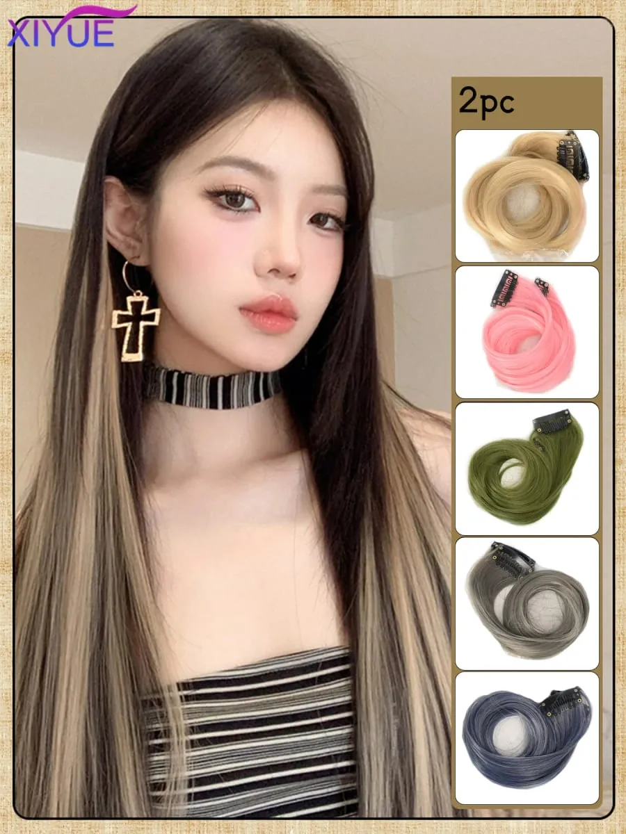 2pcs/pack Synthetic Colored Party Highlights Clip in Hair Extensions for Girls 24 inches Multi-colors Straight Hair Synthetic Ha — image 4