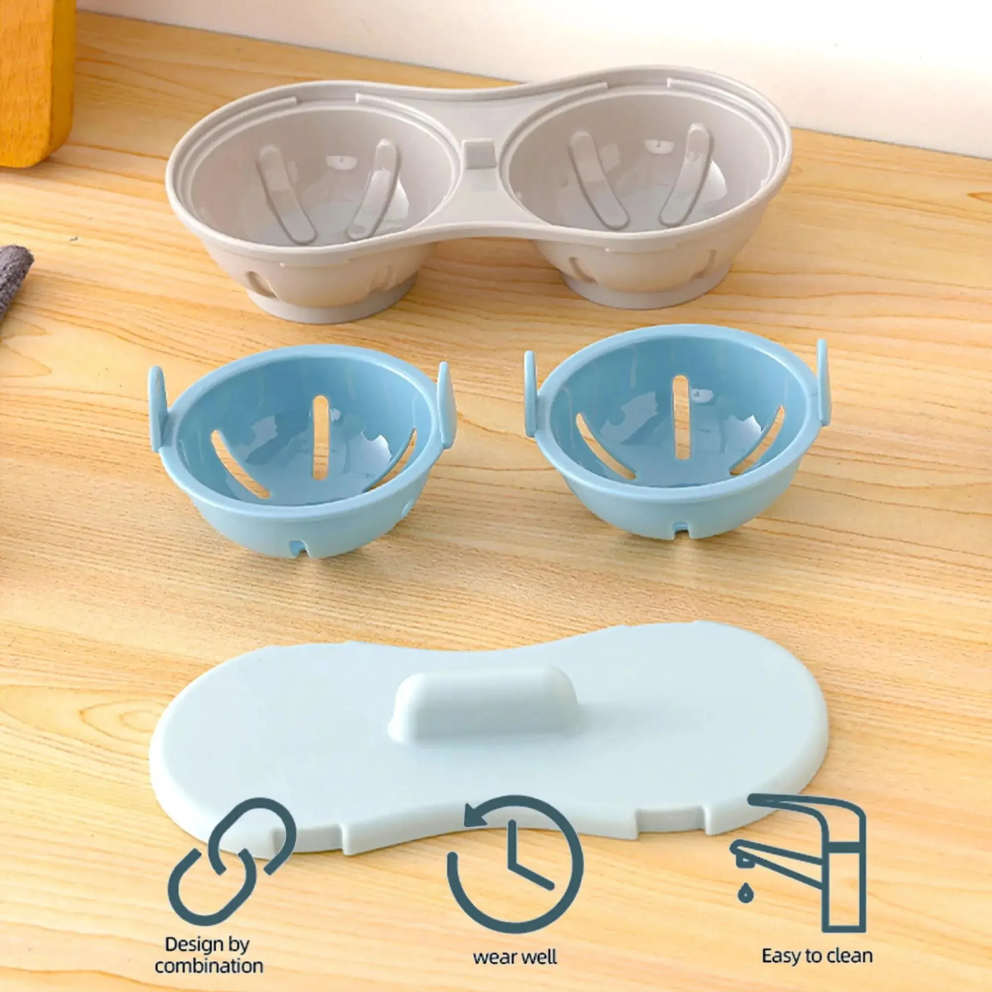 Microwave Egg Poacher Efficient Microwave Double Egg Poacher Cook Poached Eggs with Detachable Drain Basket Heat for Kitchen