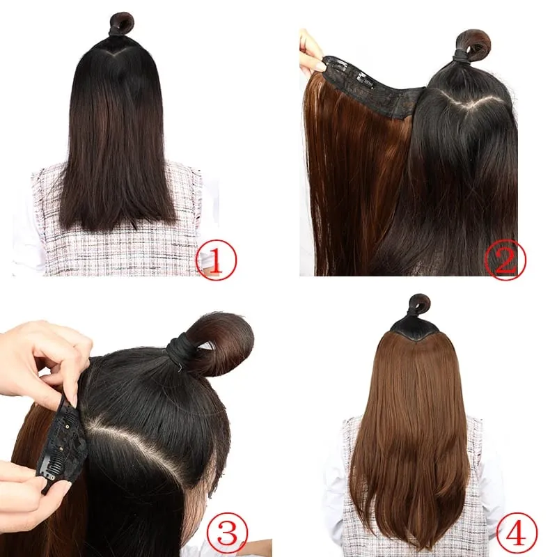 22Inch Synthetic Long Micro Curly Layered Hair Extension Patch Natural Looking Invisible One Piece Wig for Women — image 7