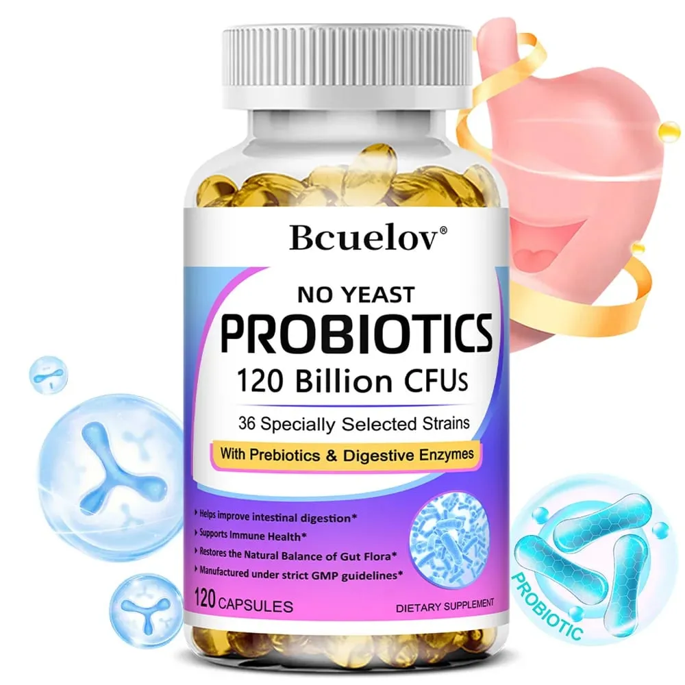 Probióticos 120 mil millones de UFC con prebióticos y enzimas digestivas Apoya la digestión Flora intestinal Alivio de la hinchazón y salud inmune — image 1