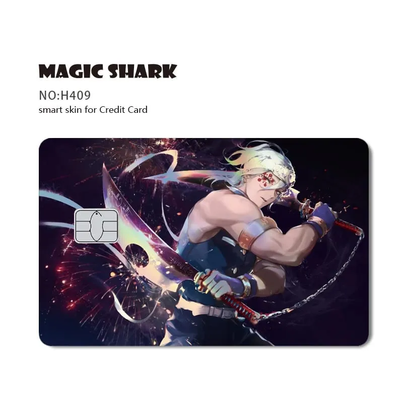 Magic Shark Demon Slayers Anime Cool Shinny Holographic Laser Skin Cover Sticker Film for Debit Credit Card