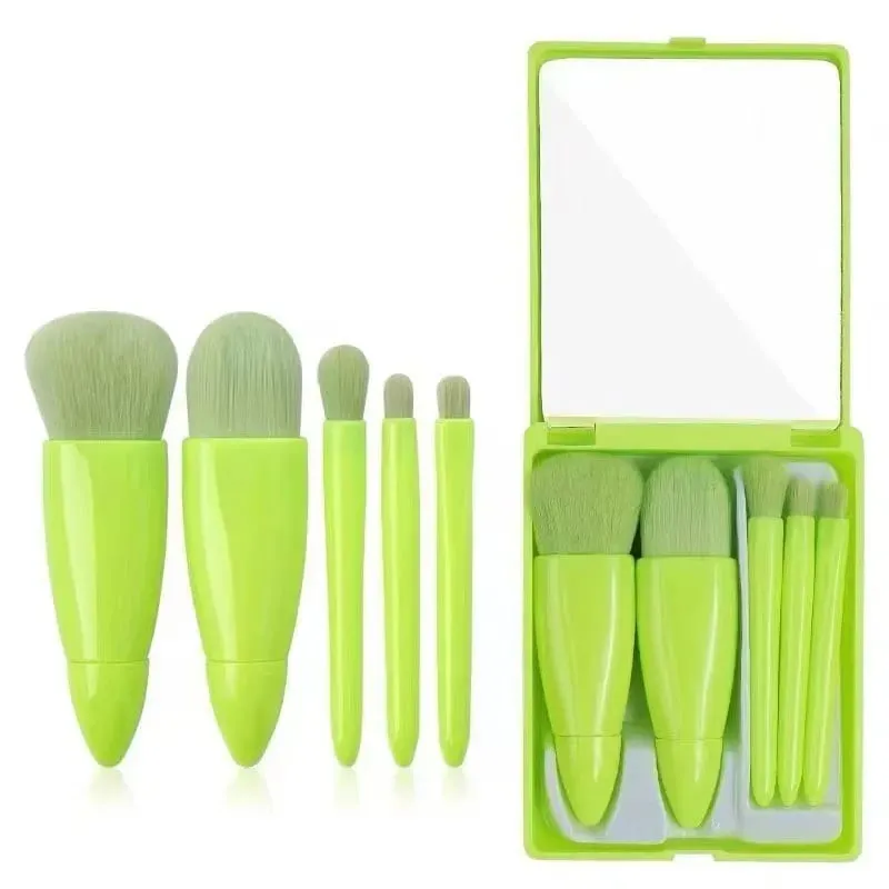 5pcs Mini Makeup Brush Set with Mirror - Multifunctional Travel Cosmetic Brushes Unscented Palm Brush Design Makeup Tools — image 8