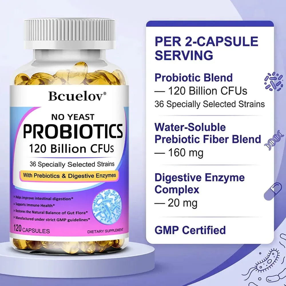 Probióticos 120 mil millones de UFC con prebióticos y enzimas digestivas Apoya la digestión Flora intestinal Alivio de la hinchazón y salud inmune — image 3