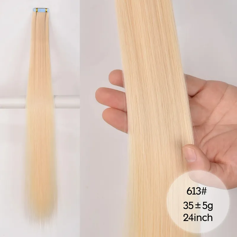 Tape In Straight Synthetic Hair Extensions Invisible Hand Tied Tape in Hair Natural Skin Weft Seamless Double-sided Adhesiv — image 24