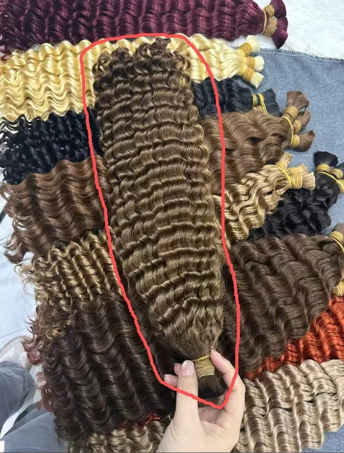 4# Chocolate Brown Deep Wave Bulk Human Hair for Boho Braids Curly Braiding Hair 18-30 inch Remy Hair Bundle Brazilian