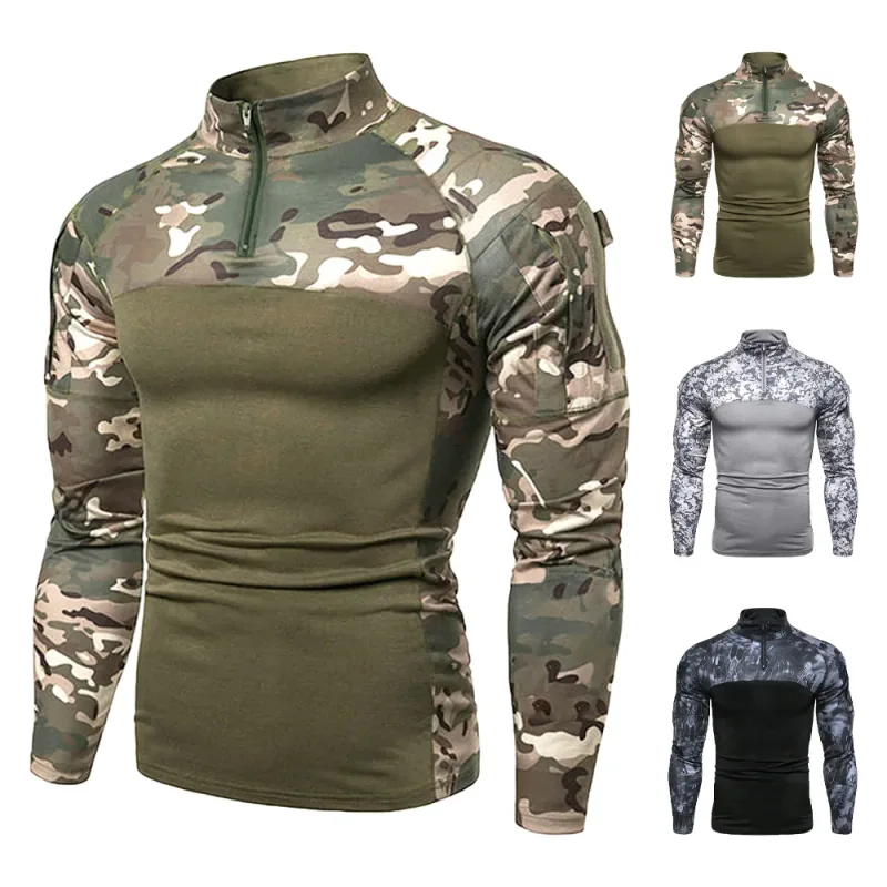 Men's Tactical Sweatshirt Outdoor Hoodies Men Spring Fall Long Sleeve Pullovers Lightweight Stand Collar Slim Fit Sweatshirts — image 2