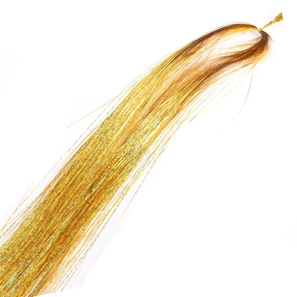 110cm Colorful Shiny Threads Glitter Hair Tinsel Kit Gold Purple Blue Silk Hair Glitter String Extensions Accessories for Women — image 8