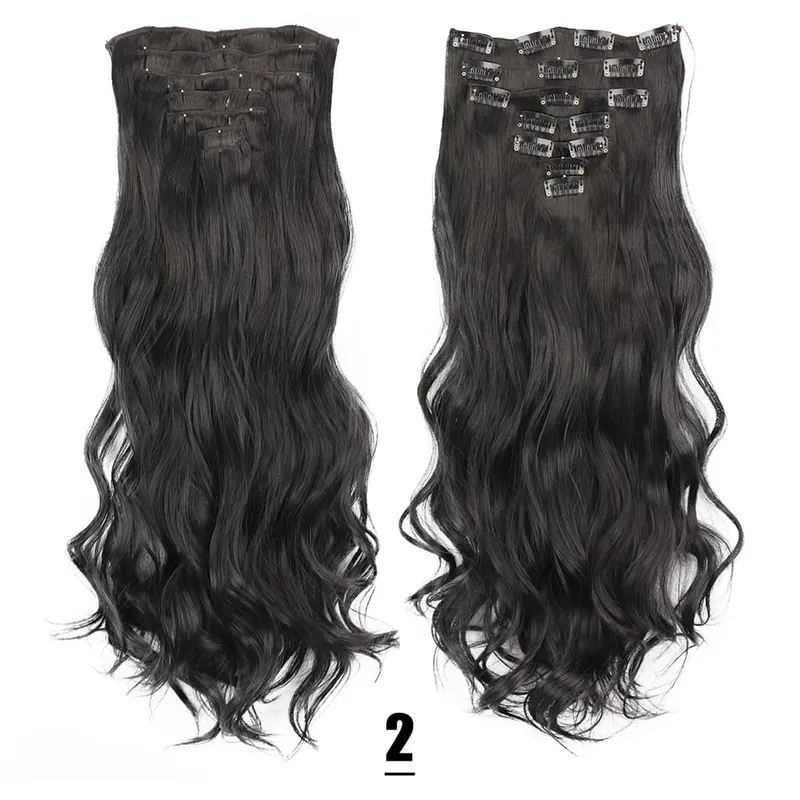 Synthetic 24Inch 16 Clips In Hair Extensions 7Pcs/Set Long Wavy Hairstyles Blonde Brown Heat Resistant Hairpiece For Women — image 8