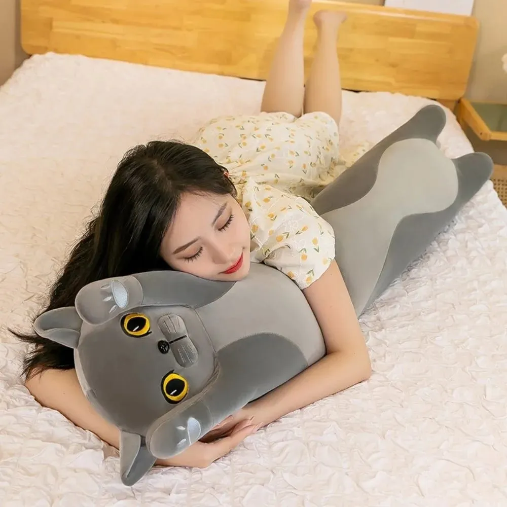 Lindo gato de peluche de 50/70cm, almohada larga y encantadora para dormir, Animal relleno creativo suave, decoración del hogar — image 3