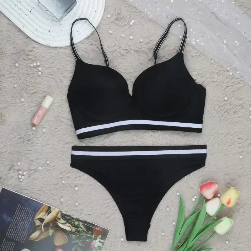 Set Bra Push Up Seksi Bra Nyaman Berkawat Tali Dapat Disesuaikan Lingerie Intim Cup Empuk Sejuk — image 3