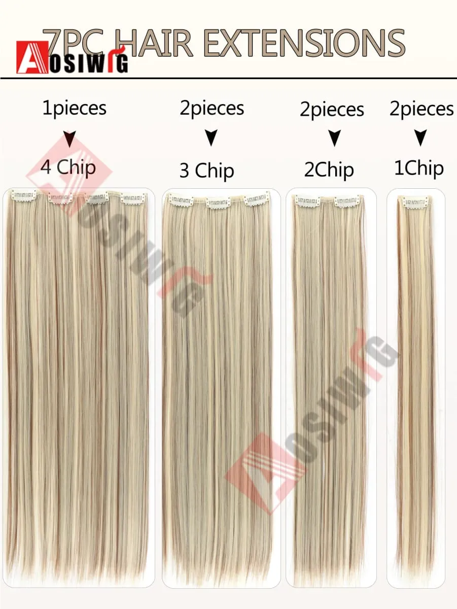 18-32Inch 16 Clips in Hair Extensions Long Straight Hairstyle Synthetic Blonde Black Hairpieces Heat Resistant False Hair Daily — image 6