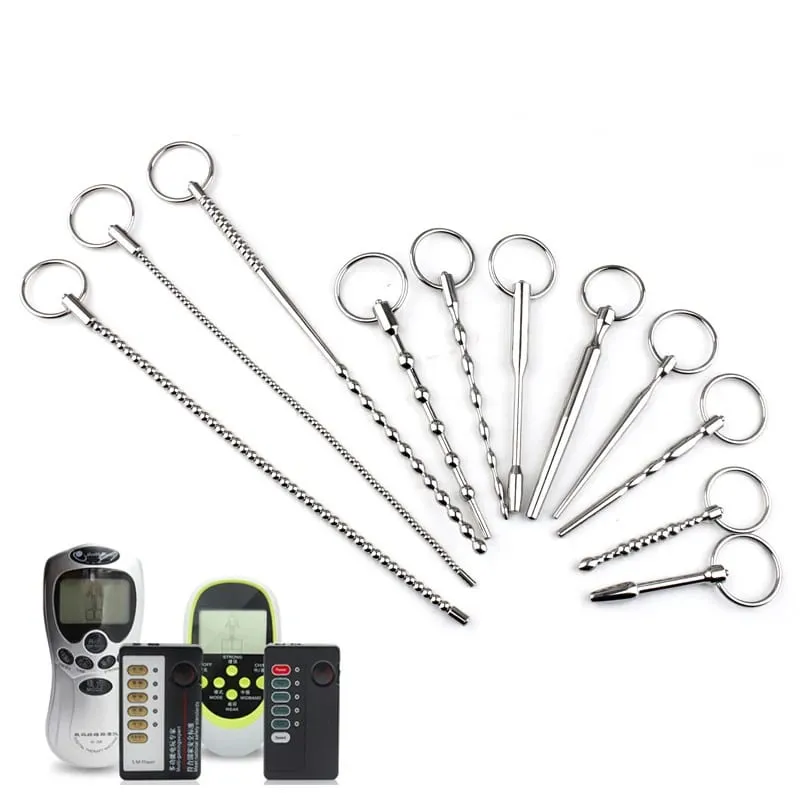 Electric Shock Male Penis Metal Urethra Plug Electro Stim Penis Dilator Beads Cock Ring Masturbation Massage Sex Toys for Men — image 1